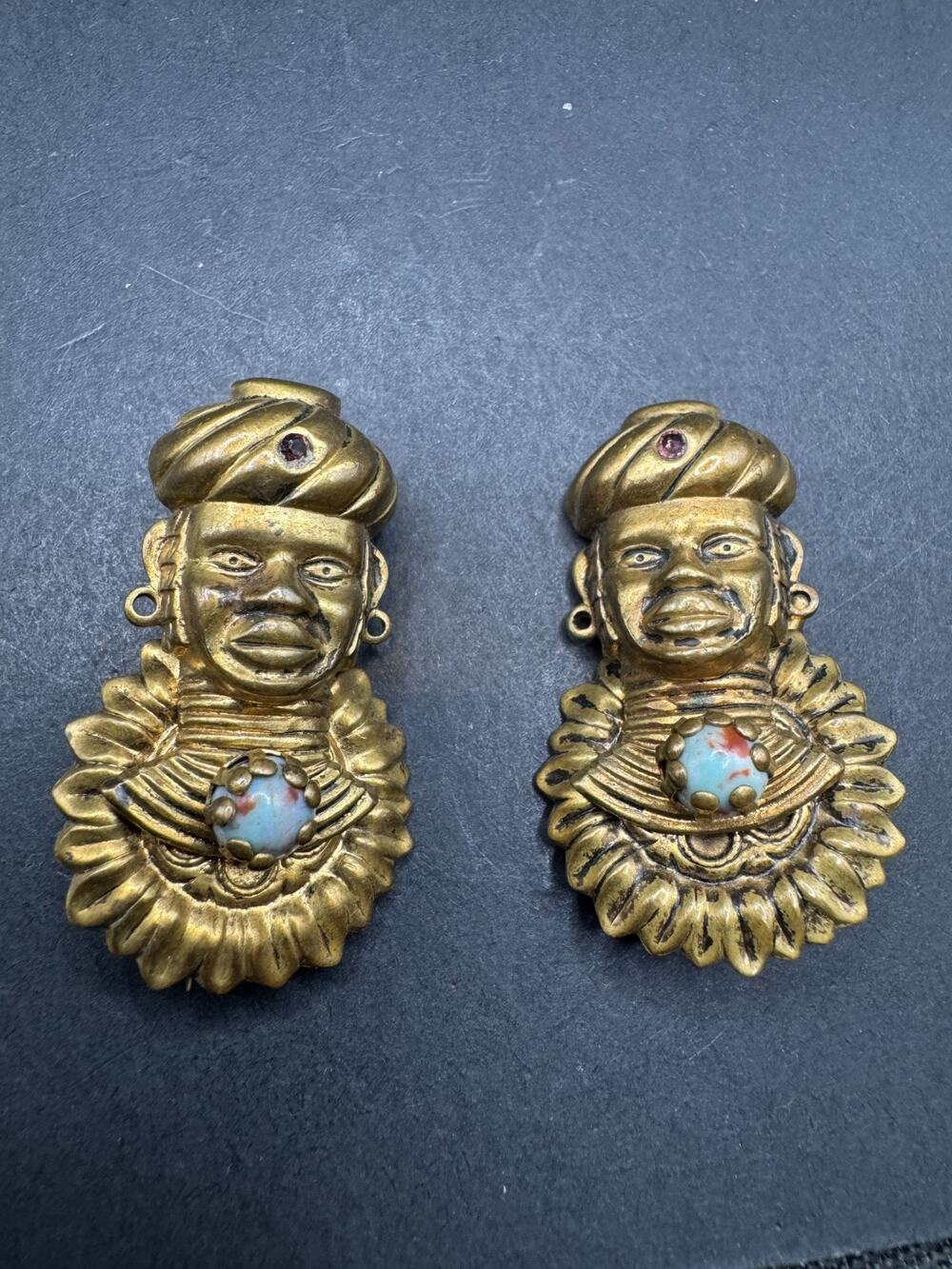 Vintage African Moorish Figural Pin Brooch Costume Jewelry Gold Tone Lot of 2